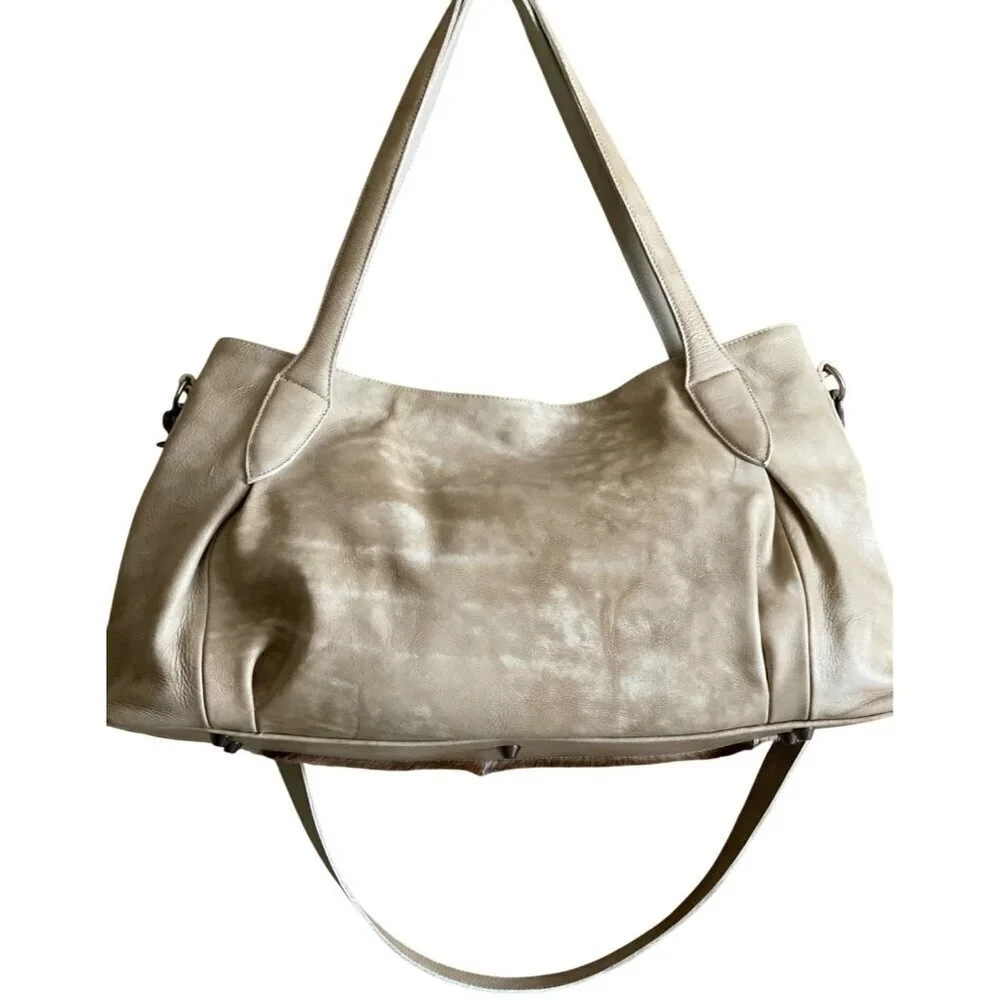 Lucchese Antelope Leather East West Tote Bag Crossbody Marble Ivory Travel Bag - Picture 2 of 16